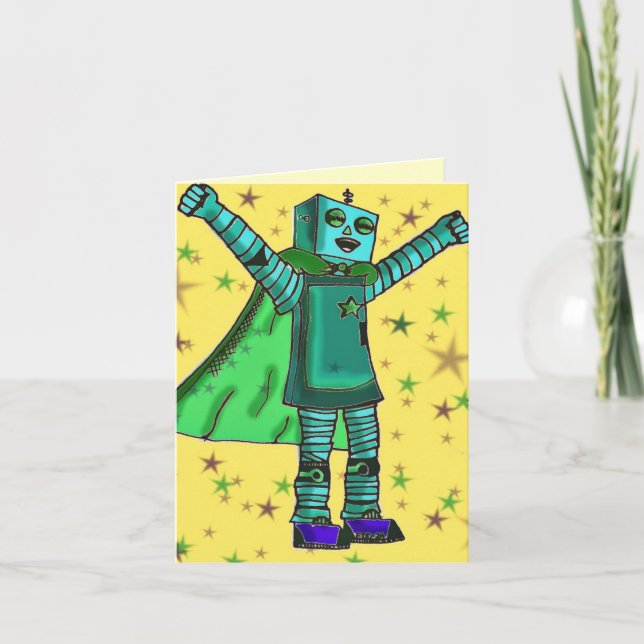 "You did it!" Happy Robot Congrats Card (Front)