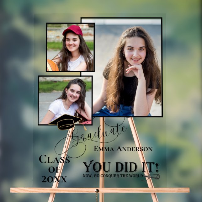 You Did It Multi Photo 2025 Grad Announcement      Acrylic Sign (Neutral)
