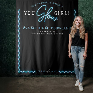 You Glow Girl Script Blue Neon Graduation Party Tapestry