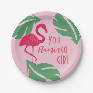 You Go Girl Tropical Pink Flamingo Paper Plate