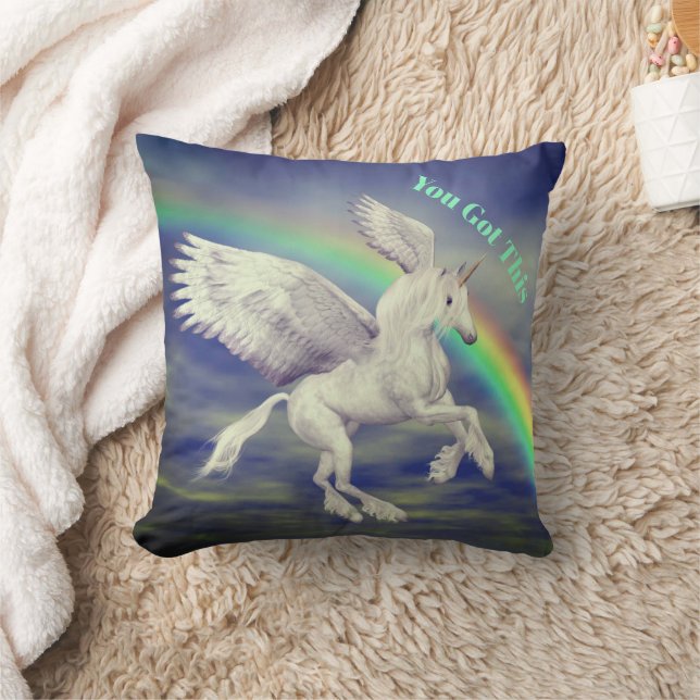 You Got This Flying Unicorn Rainbow Inspirational Throw Pillow (Blanket)
