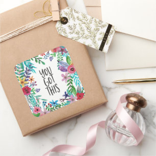 You Got This Quote Cute Boho Floral Square Sticker