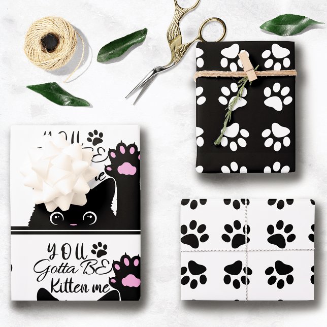You Gotta Be Kitten Me Funny Cat Pattern Birthday Wrapping Paper Sheet (Creator Uploaded)