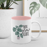 You Grow Girl | Funny Monogram Plant Lovers Two-Tone Coffee Mug<br><div class="desc">Gift your favourite plant lover with this cute and funny mug featuring a potted monstera plant illustration with "you grow girl" alongside. Personalize and create a unique gift for a gardening lover by adding an initial to the plant pot.</div>