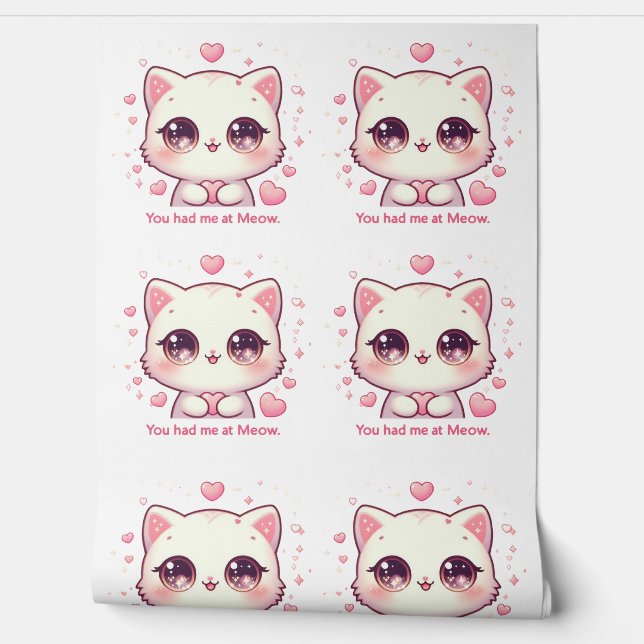 You Had Me at Meow Kawaii Cat Cute Pastel Home Wallpaper (Unrolling)