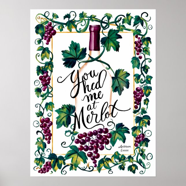 You Had Me At Merlot Red Wine Lover Custom Poster (Front)