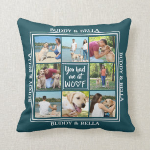 You Had Me at WOOF   8-Photo Name (editable Throw Pillow