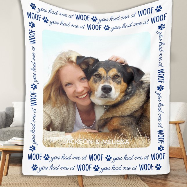 You Had Me At WOOF Personalized Dog Lover Photo Fleece Blanket (Creator Uploaded)