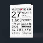 You Have Been Loved 27th Birthday Card<br><div class="desc">This birthday card is the perfect way to show just how long you have loved someone on their birthday. Mark that special day with a milestone birthday card.</div>
