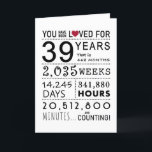 You Have Been Loved 39th Birthday Card<br><div class="desc">This birthday card is the perfect way to show just how long you have loved someone on their birthday. Mark that special day with a milestone birthday card.</div>