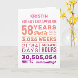 You Have Been Loved 58 Years, Custom Name Birthday Card