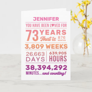 You Have Been Loved 73 Years, Custom Name Birthday Card