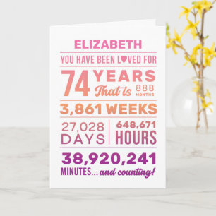 You Have Been Loved 74 Years, Custom Name Birthday Card