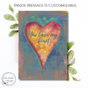 You Have My Heart Watercolor Valentine's Day Card