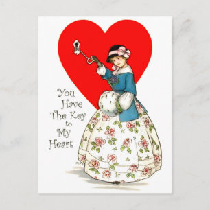 You have the key of my heart, vintage valentine postcard