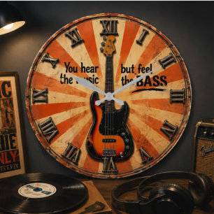 You Hear the Music But Feel the Bass Guitar Lover  Large Clock