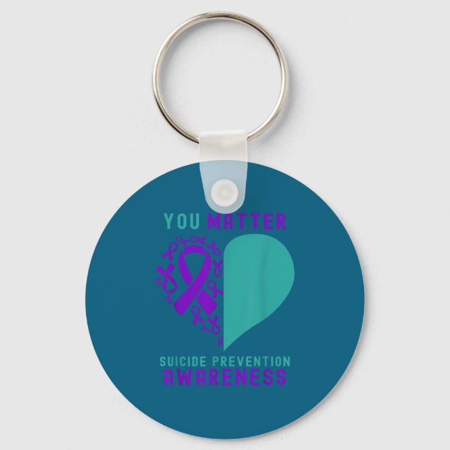 You - Heart &amp; Ribbon Design Suicide Prevention Keychain (Front)