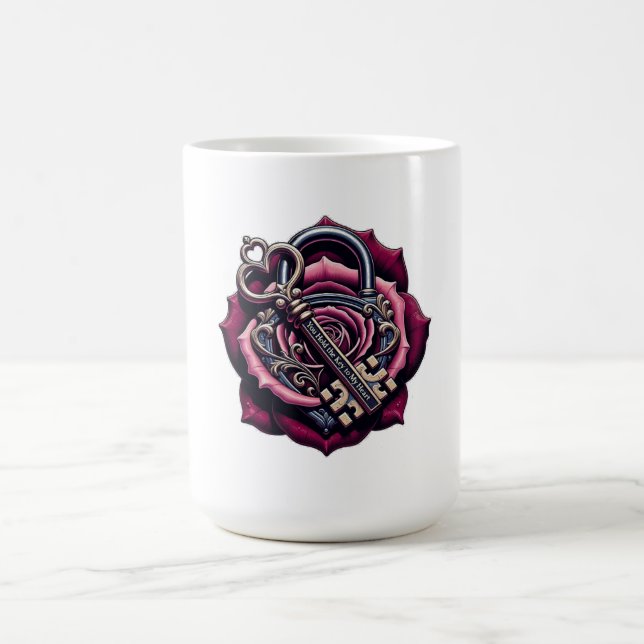 You Hold the Key to My Heart Rose Lock T-Shirt Coffee Mug (Center)