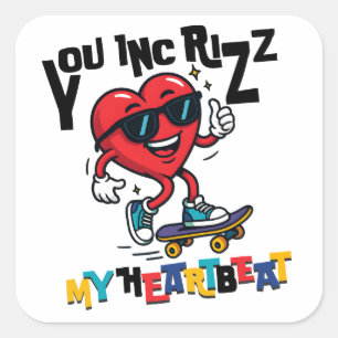 You Inc Rizz my Heartbeat - Cute skateboard heart Square Sticker
