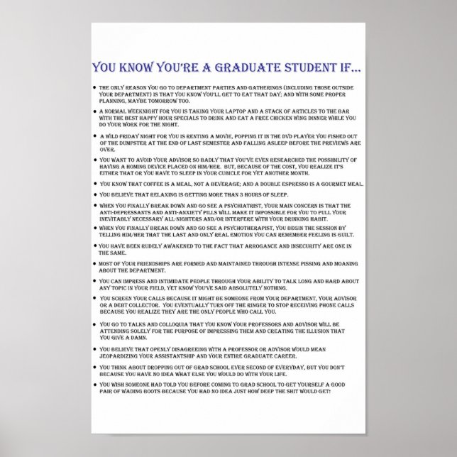You Know You're a Graduate Student If... Poster (Front)