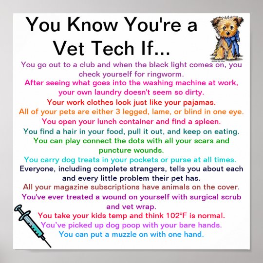 You Know You're a Vet Tech If... Poster Zazzle.ca