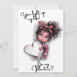 "You Light Up My Heart" Cute Girl Valentine Card