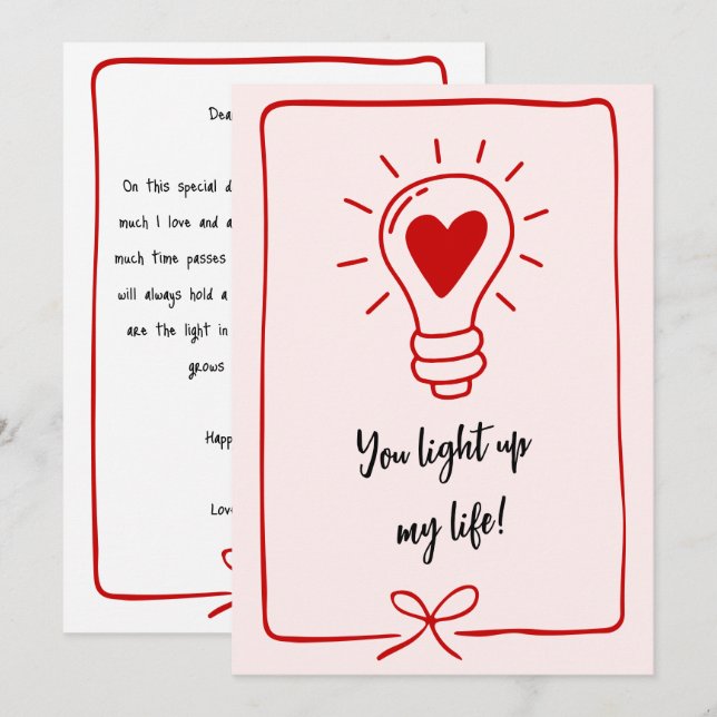 You Light Up My Life Funny Saying Valentines Day Holiday Card (Front/Back)