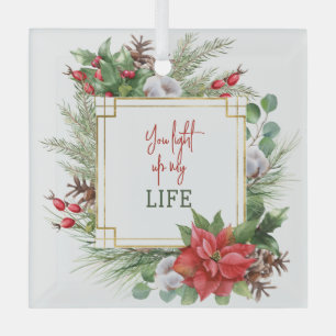 You Light Up My Life Poinsettia Frame Glass Ornament
