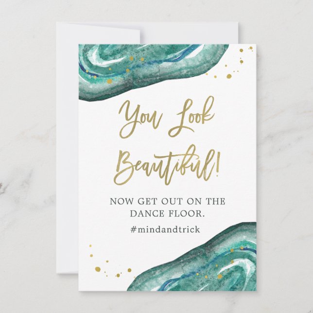 You Look Beautiful | Teal Geode and Gold Wedding Invitation (Front)