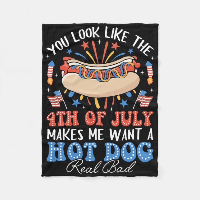 You Look Like The 4th Of July Hot Dog American Men Fleece Blanket (Front)