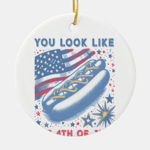 You Look Like The 4th Of July Hot Dog Viral Sloth Ceramic Ornament