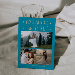 You Made It Special Wedding Photo Aqua Blue Thank You Card