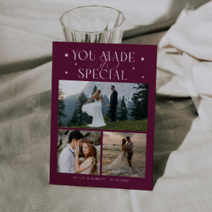 You Made It Special Wedding Photo Cranberry Thank You Card