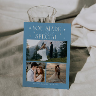 You Made It Special Wedding Photo Denim Blue Thank You Card