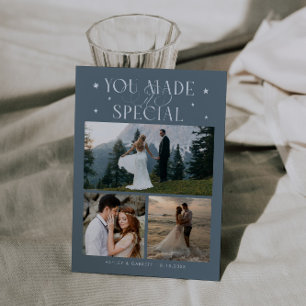 You Made It Special Wedding Photo Slate Blue Thank You Card