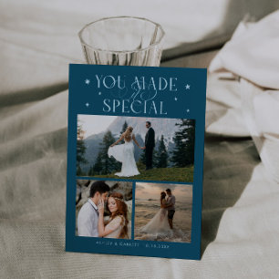 You Made It Special Wedding Photo Teal Thank You Card