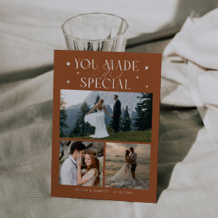 You Made It Special Wedding Photo Terracotta Thank You Card
