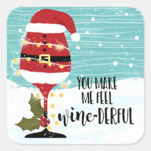 you make me feel christmas wine-derful funny wine square sticker