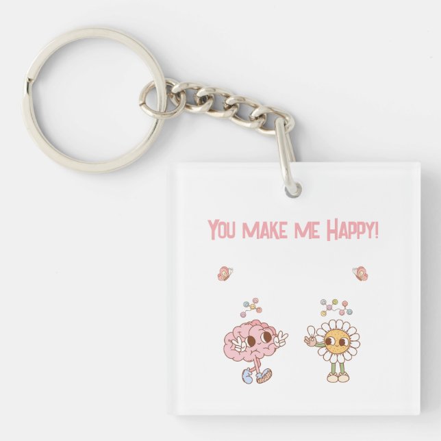 You Make Me Happy! Personalized Happy Emoticons Keychain (Front)