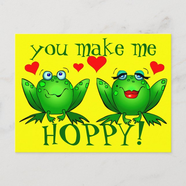 You Make Me Hoppy Cute Cartoon Frogs Postcard (Front)