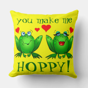 You Make Me Hoppy Cute Cartoon Frogs Throw Pillow