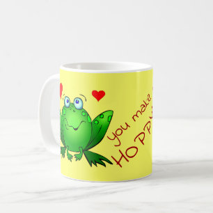 You Make Me Hoppy Cute Cheerful Fun Green Frogs Coffee Mug