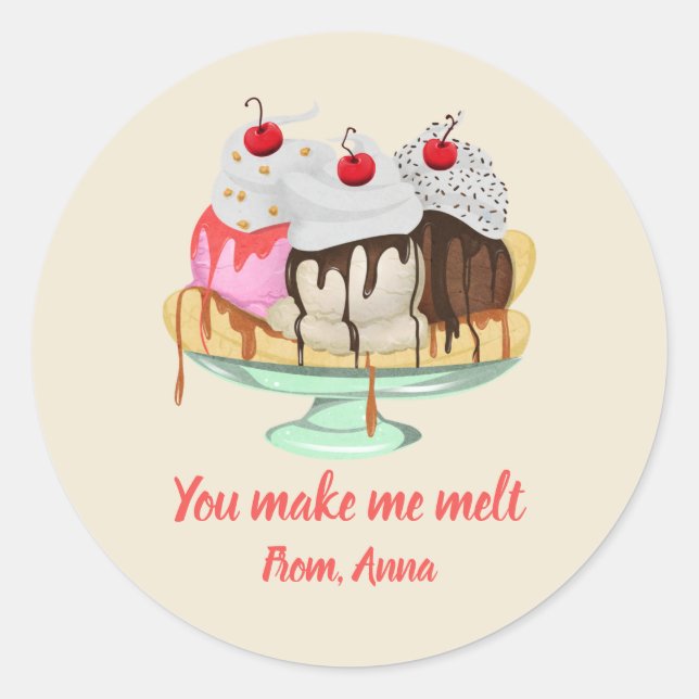 You make me melt ice cream Valentine Classic Round Sticker (Front)