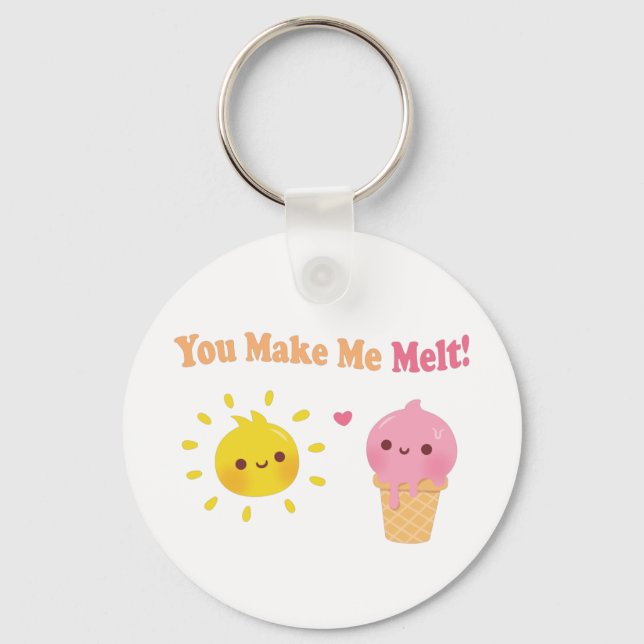 You Make Me Melt, Sun and Ice Cream, Cute Love Pun Keychain (Front)
