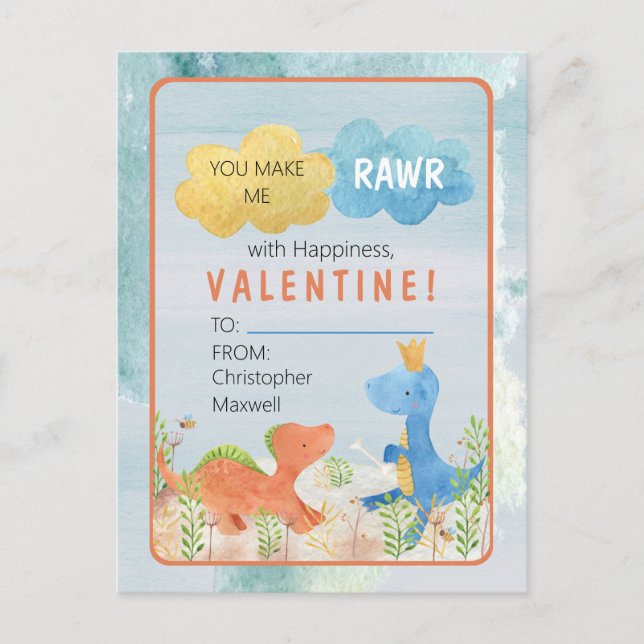 You Make Me Rawr With Happiness Valentine's Day Po Postcard (Front)