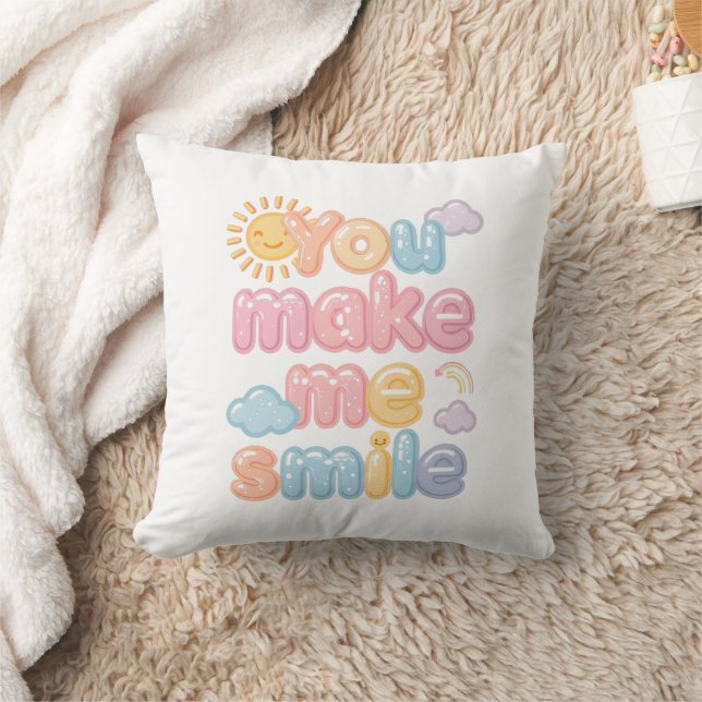 "You Make Me Smile" with Sun and Clouds Throw Pillow (Blanket)