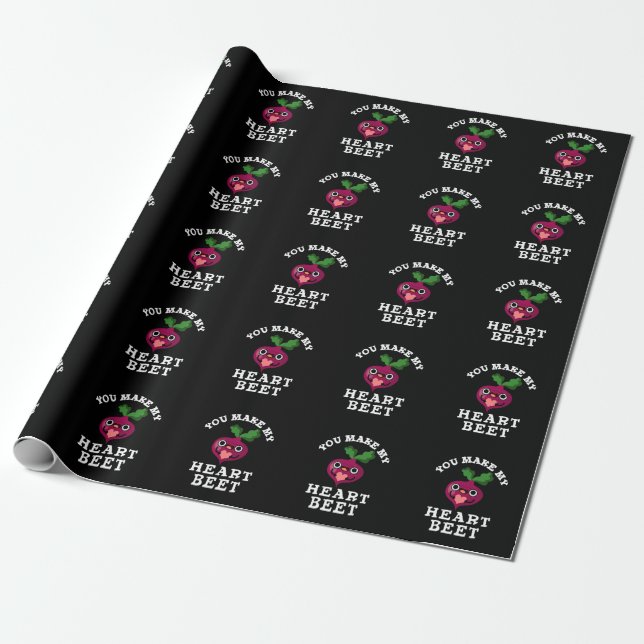You Make My Heart Beet Funny Veggie Pun Dark BG Wrapping Paper (Unrolled)