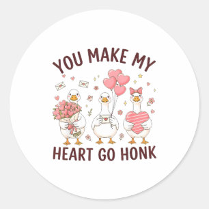 You Make My Heart Go Honk Valentine Goose Preppy  Classic Round Sticker