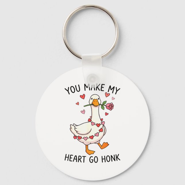 You Make My Heart Go Honk Valentine Goose Preppy  Keychain (Front)