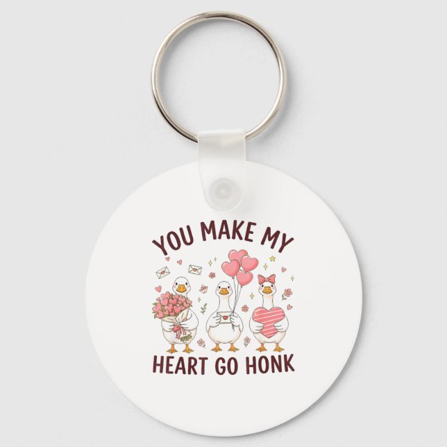 You Make My Heart Go Honk Valentine Goose Preppy  Keychain (Front)